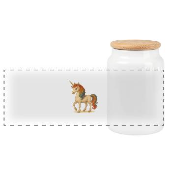 unicorn - Panoramic Cookie Jar with Wooden Lid - white - Front