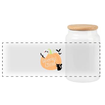 Spooky Child – Citrouille d’Halloween, fantôme et chat - Boîte à biscuits avec couvercle en bois - blanc - Devant