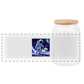 moonwalk - Panoramic Cookie Jar with Wooden Lid - white - Front