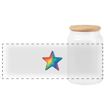 Watercolor Star – Colorful Star in Watercolor Style - Panoramic Cookie Jar with Wooden Lid - white - Front