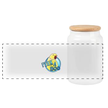 yellow collared parakeet "Peek-a-boo" - Panoramic Cookie Jar with Wooden Lid - white - Front