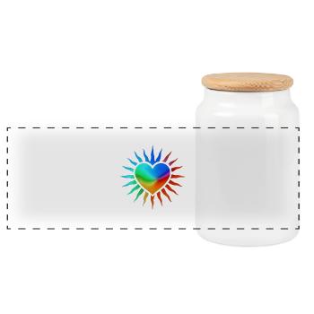 Rainbow Heart with Sun Rays - Panoramic Cookie Jar with Wooden Lid - white - Front