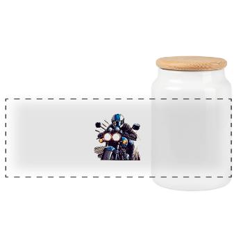 Retro Speed Biker - Panorama Keksdose mit Holzdeckel - Weiß - Vorne