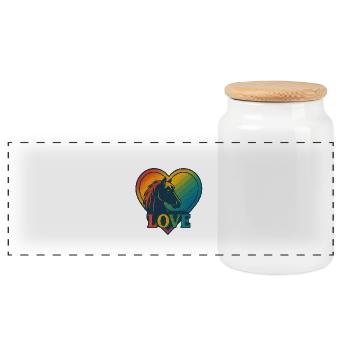 Love of horses - Panoramic Cookie Jar with Wooden Lid - white - Front