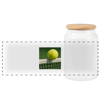Tennis - the ball goes over the net - Panoramic Cookie Jar with Wooden Lid - white - Front