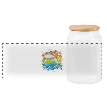 Dolphin - Panoramic Cookie Jar with Wooden Lid - white - Front