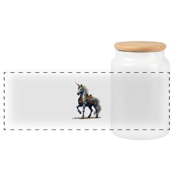 Scottish Knight Unicorn - Panoramic Cookie Jar with Wooden Lid - white - Front
