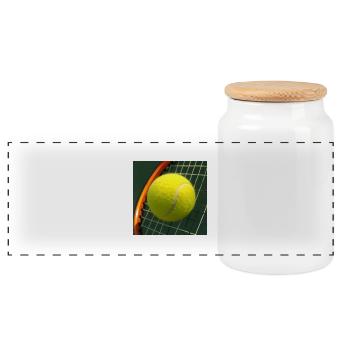Tennis racket and tennis ball - Panoramic Cookie Jar with Wooden Lid - white - Front
