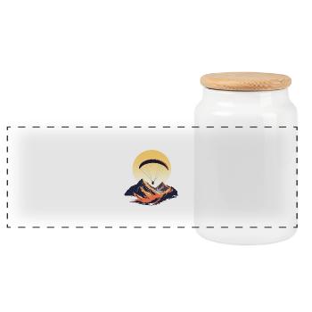 Paragliding sunset - Panoramic Cookie Jar with Wooden Lid - white - Front