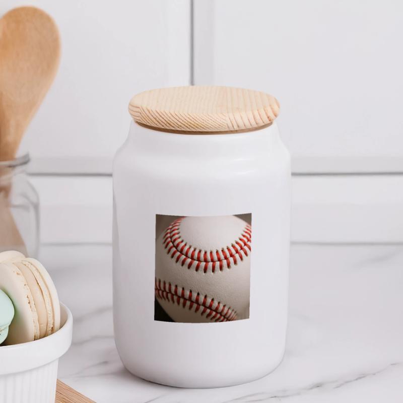 Baseball Panoramic Cookie Jar with Wooden Lid