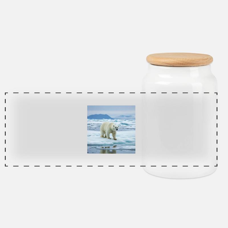 Eisbär zu Hause - Panorama Keksdose mit Holzdeckel - Weiß