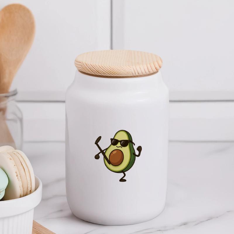 Avocado Karate Panoramic Cookie Jar with Wooden Lid