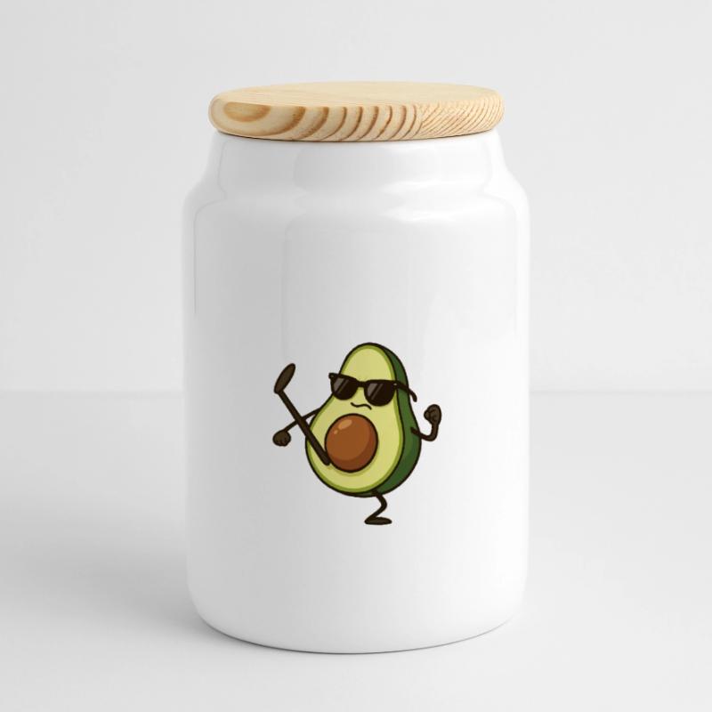 Avocado Karate Panoramic Cookie Jar with Wooden Lid