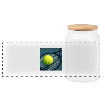 Sports - Tennis, racket and ball - Panoramic Cookie Jar with Wooden Lid - white - Front