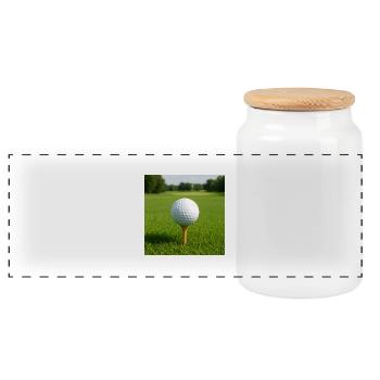 Sport - Golf, Golfball auf dem Abschlag - Panorama Keksdose mit Holzdeckel - Weiß - Vorne