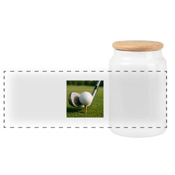 Sport - Golf, Schläger und Ball - Panorama Keksdose mit Holzdeckel - Weiß - Vorne