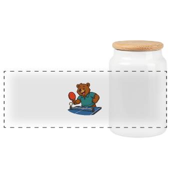 Table tennis bear - Panoramic Cookie Jar with Wooden Lid - white - Front