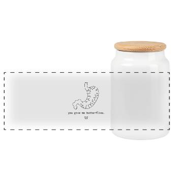 You give me butterflies – Line Art - Panoramic Cookie Jar with Wooden Lid - white - Front