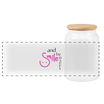 Smile and be happy - Panoramic Cookie Jar with Wooden Lid - white - Front