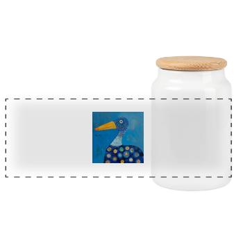 Blue Colorful Duck Stylized Abstract Nursery - Panoramic Cookie Jar with Wooden Lid - white - Front
