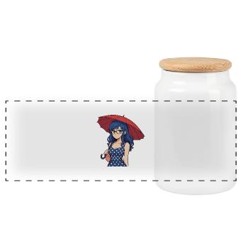 Une jeune femme avec un parapluie - Boîte à biscuits avec couvercle en bois - blanc - Devant