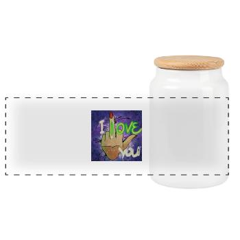 I Love You - Panoramic Cookie Jar with Wooden Lid - white - Front