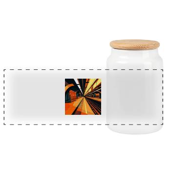 Graphic subway station geometrically warm colors - Panoramic Cookie Jar with Wooden Lid - white - Front