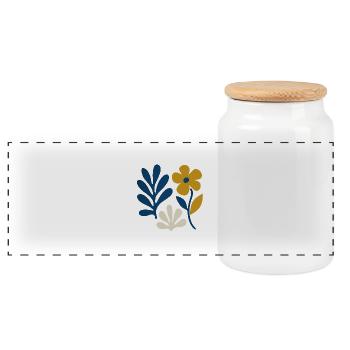 Composition florale – Bleu & Moutarde - Boîte à biscuits avec couvercle en bois - blanc - Devant