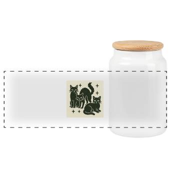 Black Cat Threesome - Panoramic Cookie Jar with Wooden Lid - white - Front