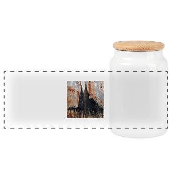 Graffiti Cologne Cathedral Silhouette Rust Metal Urban - Panoramic Cookie Jar with Wooden Lid - white - Front