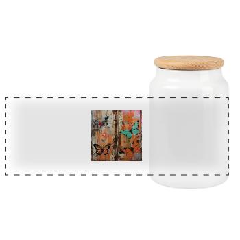 Graffiti rust metal butterflies urban street - Panoramic Cookie Jar with Wooden Lid - white - Front