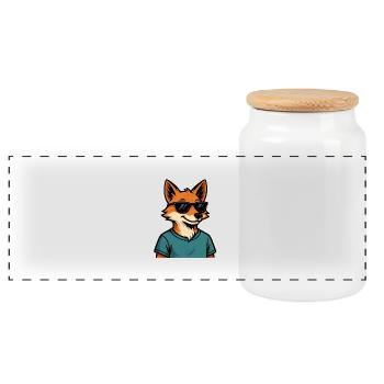 Comic-Fuchs mit Sonnenbrille - Panorama Keksdose mit Holzdeckel - Weiß - Vorne