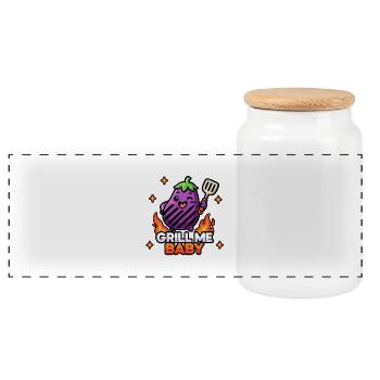 Aubergine mignonne Kawaii Chibi – Grill Me Baby BBQ Pun - Boîte à biscuits avec couvercle en bois - blanc - Devant