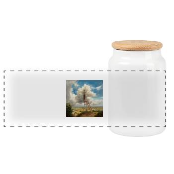Wolkenmaler Wolken Leiter Landschaft surreal - Panorama Keksdose mit Holzdeckel - Weiß - Vorne