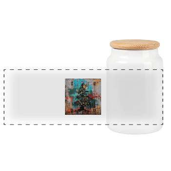 Graffiti Xmas Tree Rust Metal Urban Container Door - Panoramic Cookie Jar with Wooden Lid - white - Front