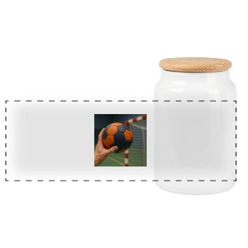 Sport - Handball - Boîte à biscuits avec couvercle en bois - blanc - Devant