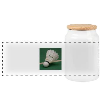Sport - Badminton - Panoramic Cookie Jar with Wooden Lid - white - Front