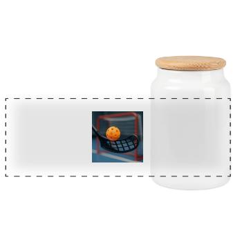 Sport - Floorball, stick and ball - Panoramic Cookie Jar with Wooden Lid - white - Front