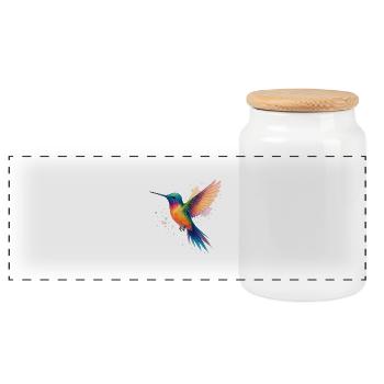 Rainbow Hummingbird in Watercolor - Panoramic Cookie Jar with Wooden Lid - white - Front