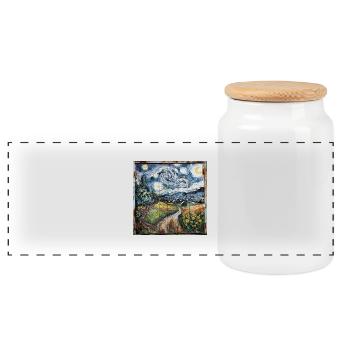 Graffiti Landscape Fields Rust Metal Urban - Panoramic Cookie Jar with Wooden Lid - white - Front