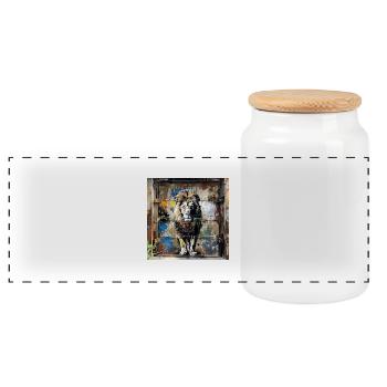 graffiti lion rust metal urban street art - Panoramic Cookie Jar with Wooden Lid - white - Front