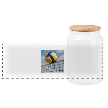 Sport - Volley-ball - Boîte à biscuits avec couvercle en bois - blanc - Devant