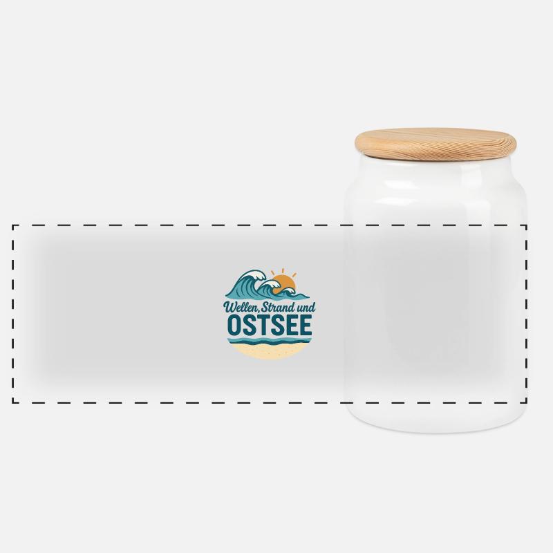 Wellen Strand und Ostsee - Panorama Keksdose mit Holzdeckel - Weiß