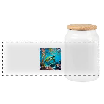 The Sea Turtle - Panoramic Cookie Jar with Wooden Lid - white - Front
