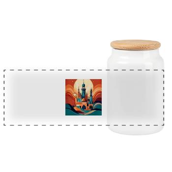 Artistic Arabian Mosque: Bold Cultural Design - Panoramic Cookie Jar with Wooden Lid - white - Front