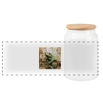 graffiti tree frog rust metal urban street art - Panoramic Cookie Jar with Wooden Lid - white - Front