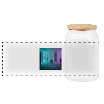 Ville Néon Éthérée - Boîte à biscuits avec couvercle en bois - blanc - Devant
