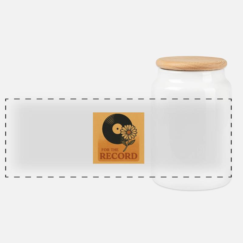 RetroVinyl Record Vintage - Panoramic Cookie Jar with Wooden Lid - white