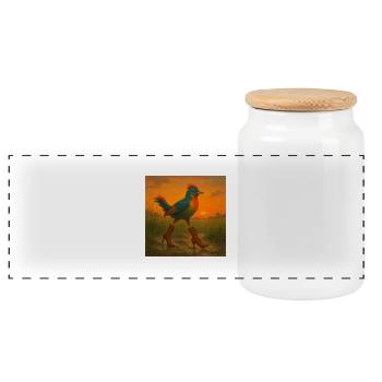 Colorful bird in Higheels - Panoramic Cookie Jar with Wooden Lid - white - Front