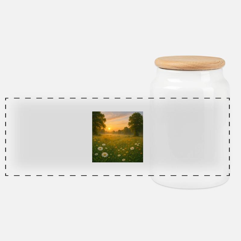 Flower meadow - Panoramic Cookie Jar with Wooden Lid - white